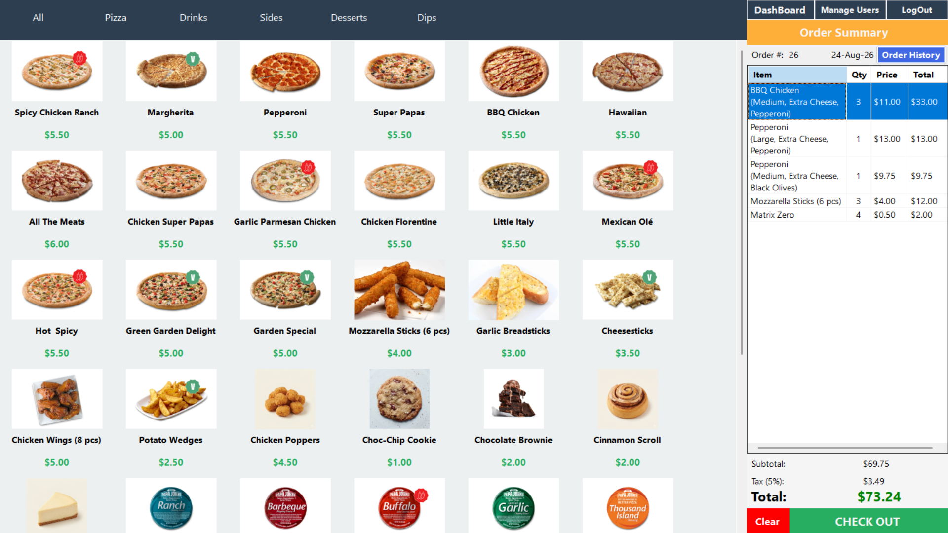 PizzaPOS point-of-sale application